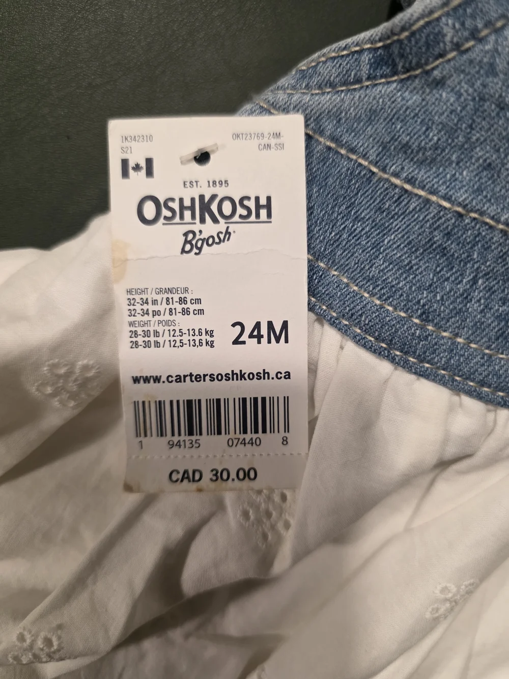 OshKosh Denim & White Eyelet Overall Dress for Kids